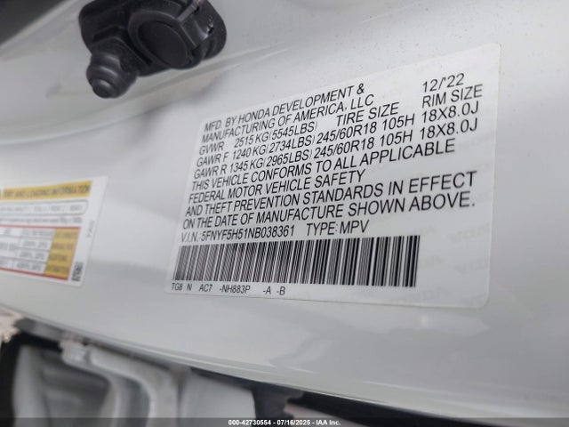 5FNYF5H51NB038361 Honda j35y6