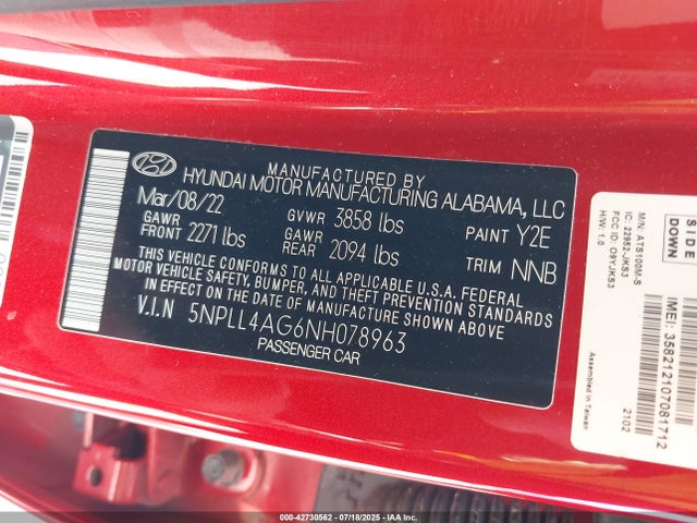 5NPLL4AG6NH078963 Hyundai mpi nu pe