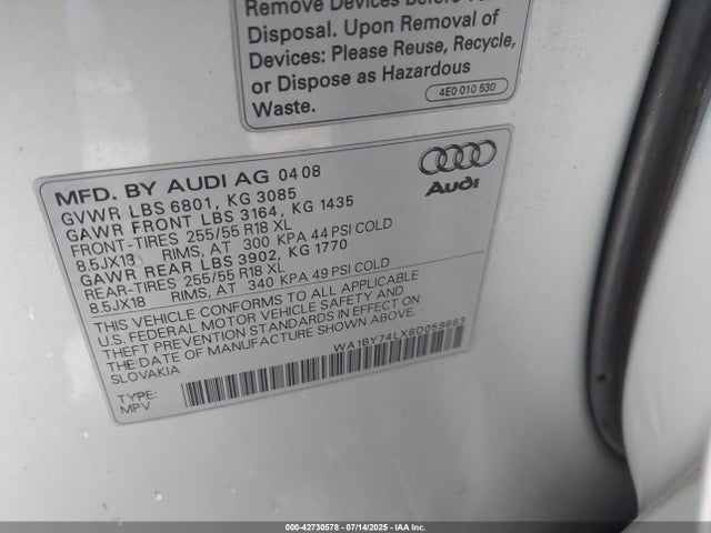 2008 AUDI Q7 WA1BY74LX8D059683 Photo 8
