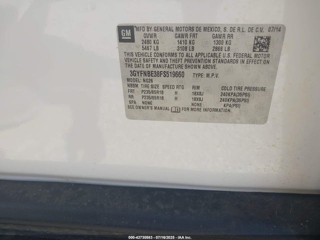 2015 CADILLAC SRX 3GYFNBE38FS519660 Photo 8