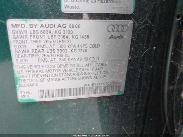 2007 AUDI Q7 WA1BY74L57D034561 Photo 8