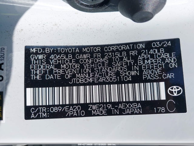 Toyota 2zr-fxe 2024 JTDBCMFE4R3051104 Image 9