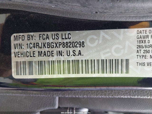 1C4RJKBGXP8820298 Jeep GRAND CHEROKEE L