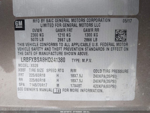 Buick lcv -sidi: spark ignited direct injection, vvt: variable valve timing, e85 max, e0-e100, alum, dcvcp 2017 LRBFXBSA8HD241380 Image 9