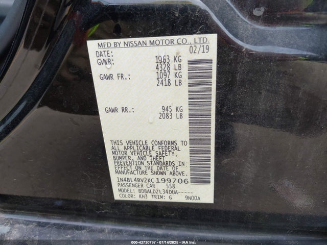 Nissan Altima 2019 1N4BL4BV2KC199706 Image 9
