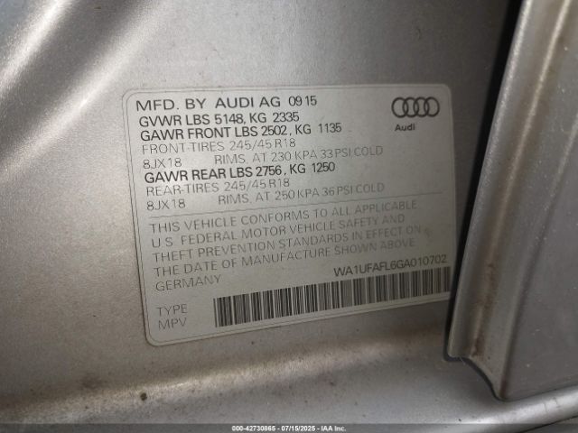 2016 AUDI ALLROAD WA1UFAFL6GA010702 Photo 8