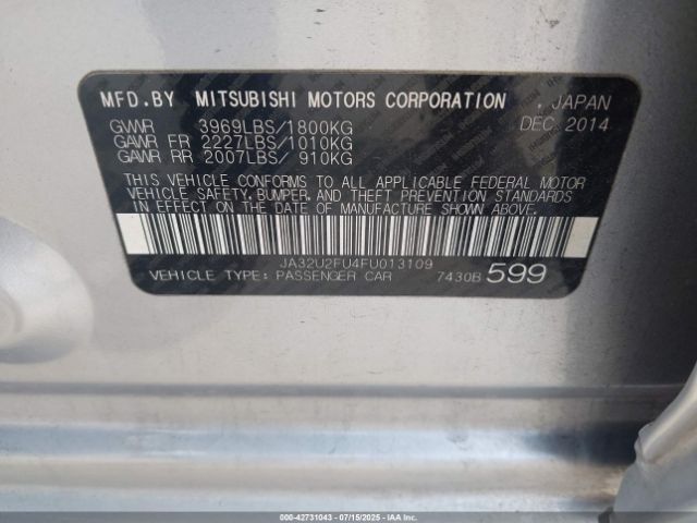 2015 MITSUBISHI LANCER JA32U2FU4FU013109 Photo 8
