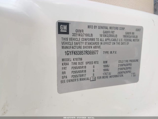 2007 CADILLAC ESCALADE 1GYFK63857R369977 Photo 8