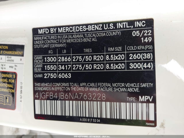 Mercedes-Benz m264 2022 4JGFB4JB6NA763228 Image 9
