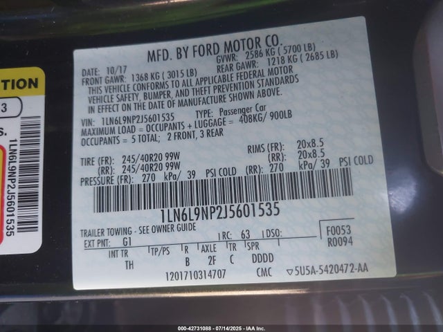 1LN6L9NP2J5601535 Lincoln 2.7l gtdi