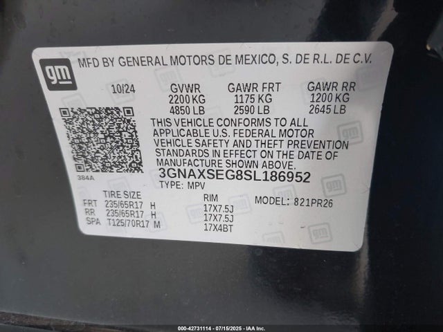 Chevrolet lsd 2025 3GNAXSEG8SL186952 Image 9