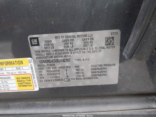Chevrolet llt 2014 1GNKRGKD0EJ142767 Image 9
