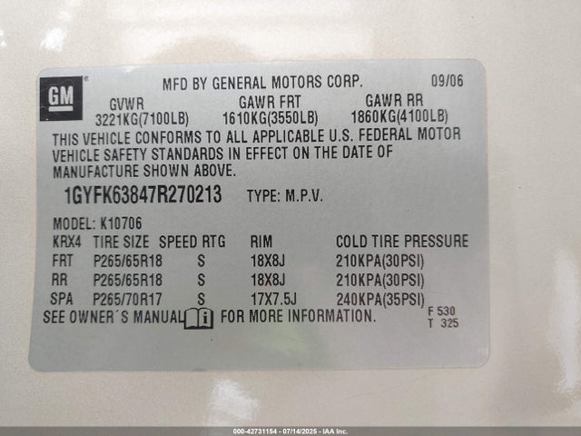 2007 CADILLAC ESCALADE 1GYFK63847R270213 Photo 8