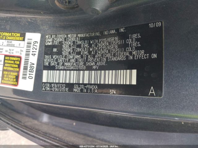 2010 TOYOTA SIENNA 5TDKK4CC0AS331059 Photo 8
