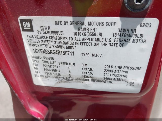 2004 CADILLAC ESCALADE 1GYEK63N54R150711 Photo 8