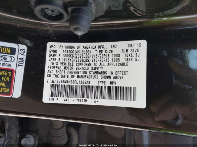 2015 HONDA CR-V 5J6RM4H38FL130529 Photo 8