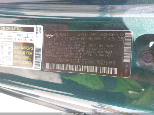 2008 MINI COOPER S CLUBMAN WMWMM33598TP87598 Photo 8