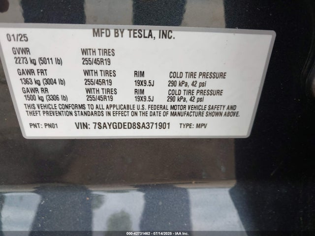 2025 TESLA MODEL Y 7SAYGDED8SA371901 Photo 8