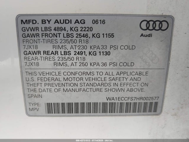 2017 AUDI Q3 WA1ECCFS7HR002577 Photo 8