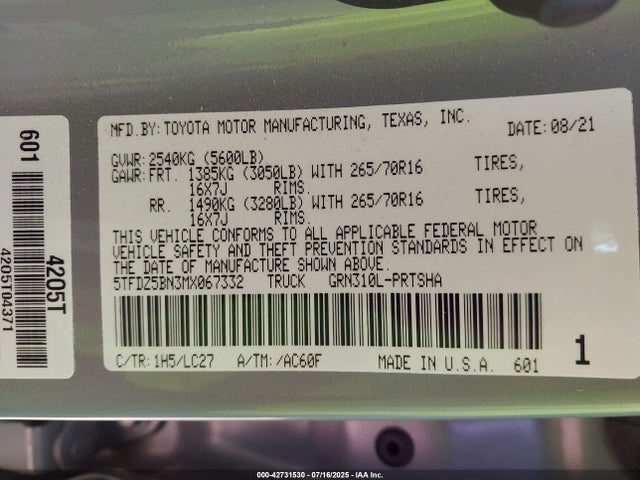 Toyota 2gr-fks 2021 5TFDZ5BN3MX067332 Image 9