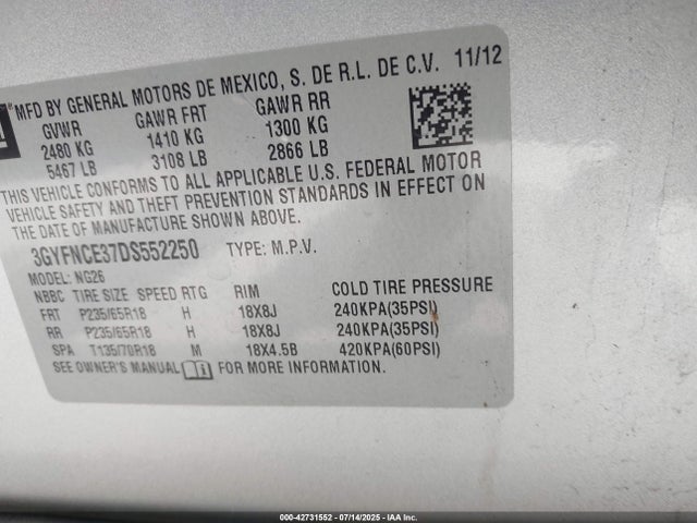 2013 CADILLAC SRX 3GYFNCE37DS552250 Photo 8