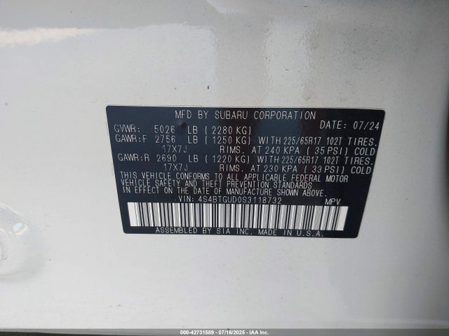 4S4BTGUD0S3118732 Subaru u4