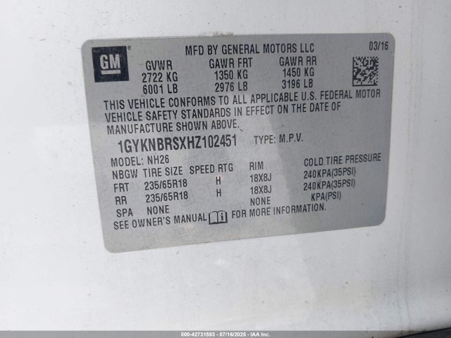 2017 CADILLAC XT5 1GYKNBRSXHZ102451 Photo 8
