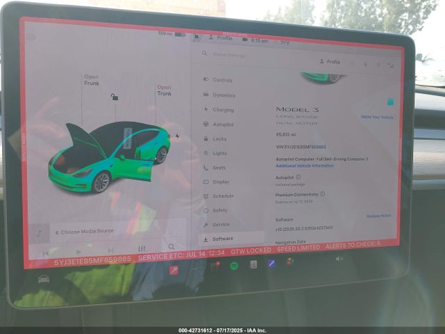 5YJ3E1EB5MF859865 Tesla MODEL 3