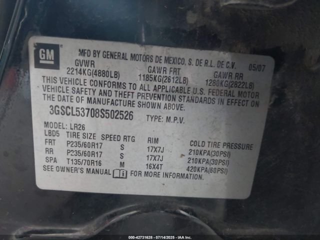 2008 SATURN VUE 3GSCL53708S502526 Photo 8