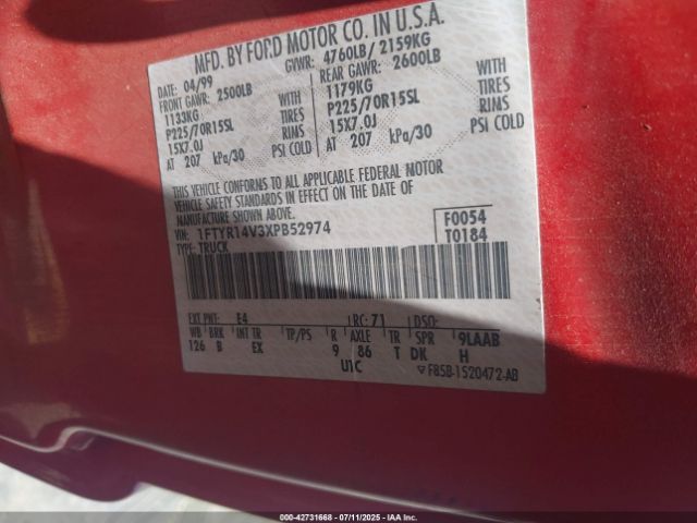 1999 FORD RANGER 1FTYR14V3XPB52974 Photo 8