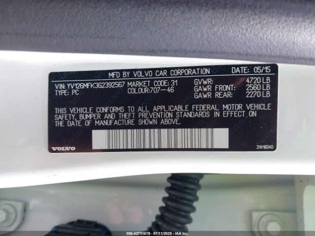 2016 VOLVO S60 YV126MFK3G2392567 Photo 8