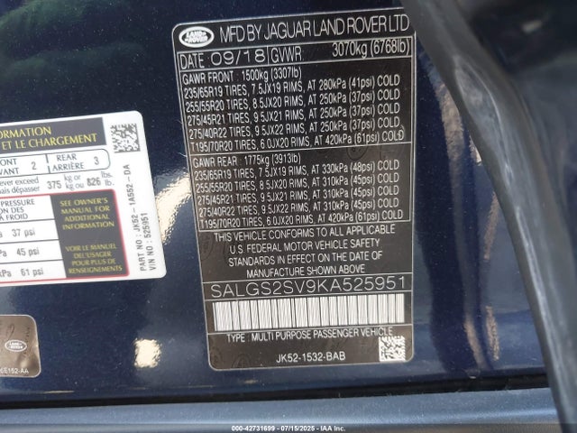 Land Rover aj126 2019 SALGS2SV9KA525951 Image 9