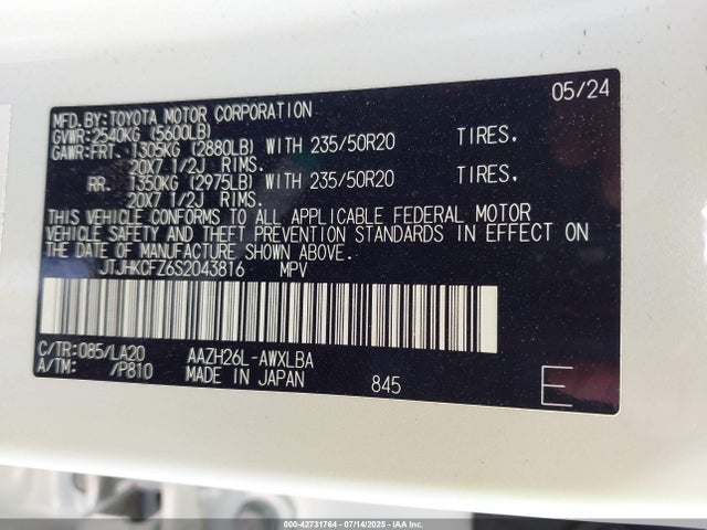 JTJHKCFZ6S2043816 Lexus a25a-fxs