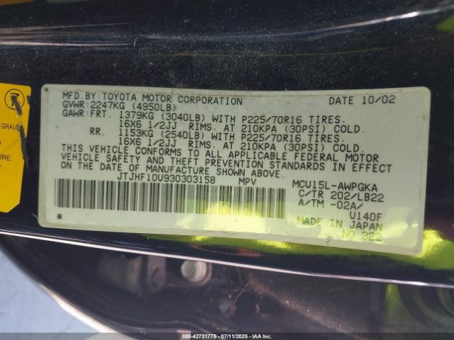 2003 LEXUS RX 300 JTJHF10U930303158 Photo 8