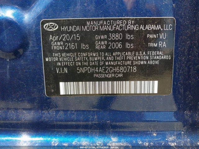 Hyundai dohc mpi nu 2016 5NPDH4AE2GH680718 Image 9