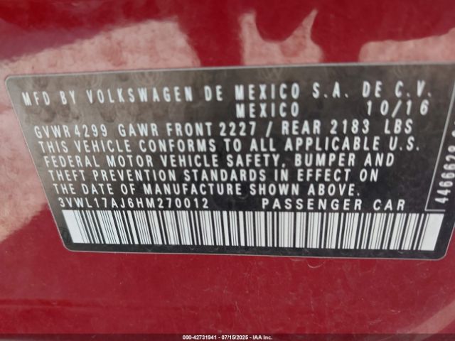 2017 VOLKSWAGEN JETTA 3VWL17AJ6HM270012 Photo 8