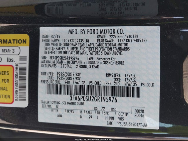 Ford Fusion 2016 3FA6P0SU2GR195976 Image 9