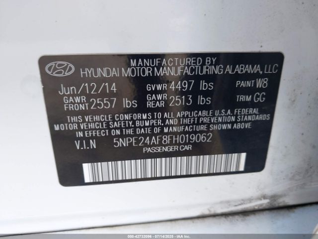 2015 HYUNDAI SONATA 5NPE24AF8FH019062 Photo 8