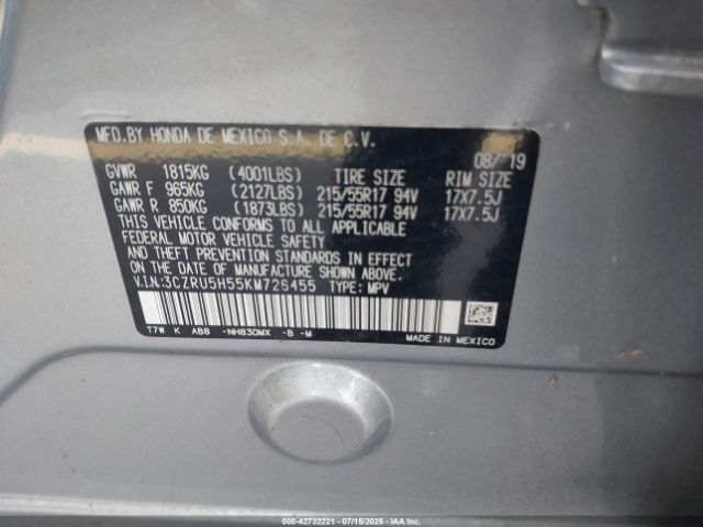 2019 HONDA HR-V 3CZRU5H55KM726455 Photo 8