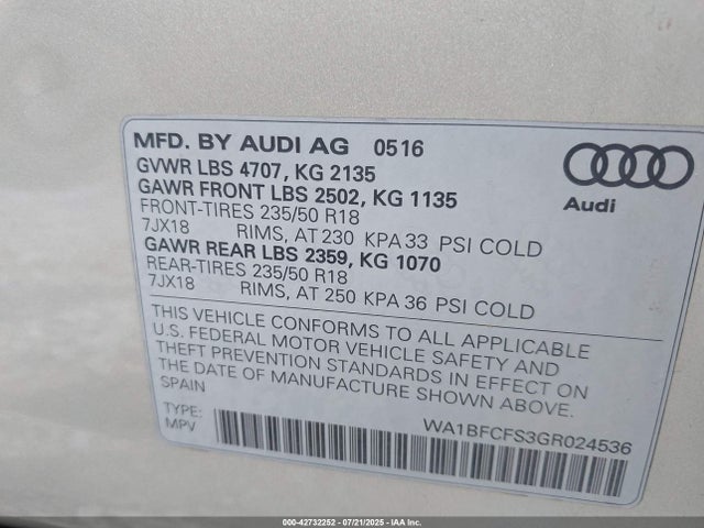 2016 AUDI Q3 WA1BFCFS3GR024536 Photo 8