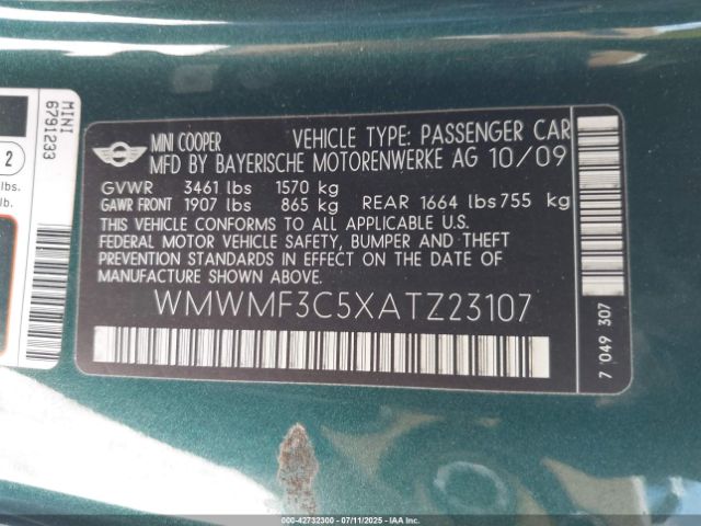 2010 MINI COOPER WMWMF3C5XATZ23107 Photo 8