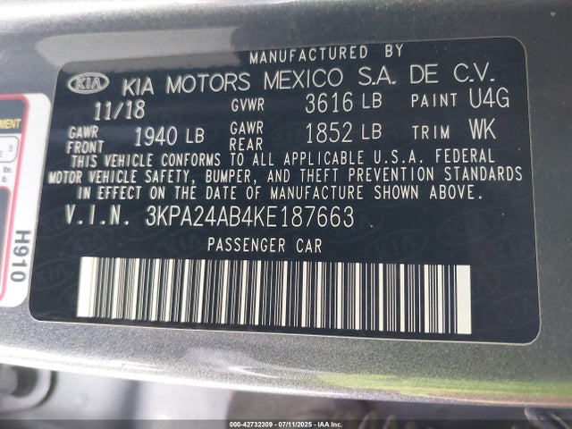 3KPA24AB4KE187663 KIA gdi gamma