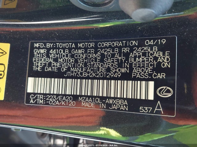 Lexus m20a-fks 2019 JTHY3JBH2K2012949 Image 9