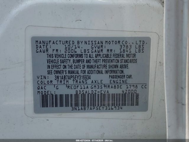 2014 NISSAN SENTRA 3N1AB7AP5EY316934 Photo 8