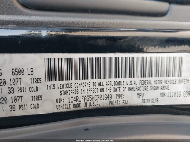 Jeep Grand Cherokee 2017 1C4RJFAG5HC721640 Image 9