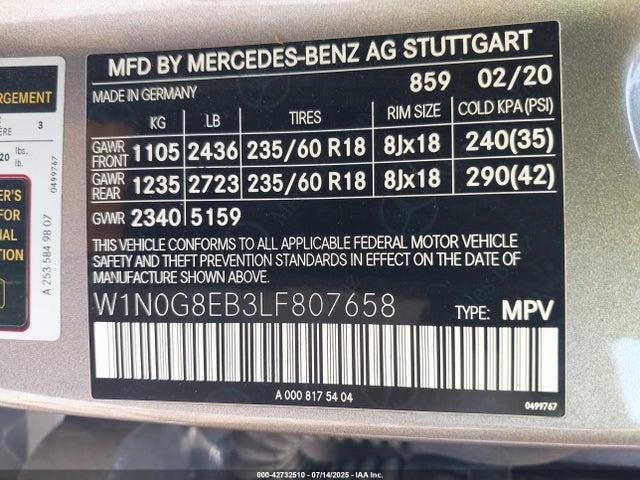W1N0G8EB3LF807658 Mercedes-Benz m264