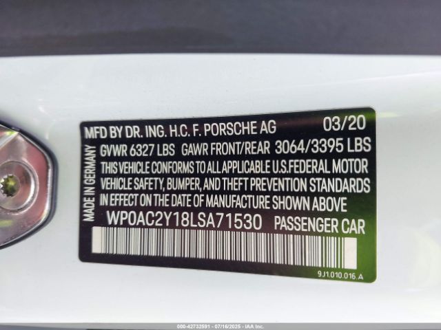 2020 PORSCHE TAYCAN WP0AC2Y18LSA71530 Photo 8