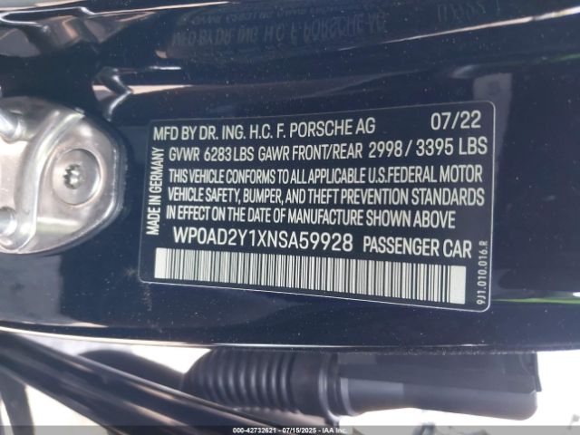 2022 PORSCHE TAYCAN WP0AD2Y1XNSA59928 Photo 8