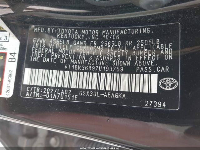 2007 TOYOTA AVALON 4T1BK36B97U193759 Photo 8