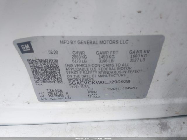 2020 BUICK ENCLAVE 5GAEVCKW0LJ290928 Photo 8